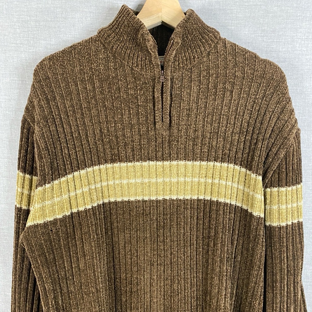 Arizona Jean Co. Men’s Brown & Tan Striped 1/4 Zip Ribbed Sweater Size Large - Picture 3 of 7